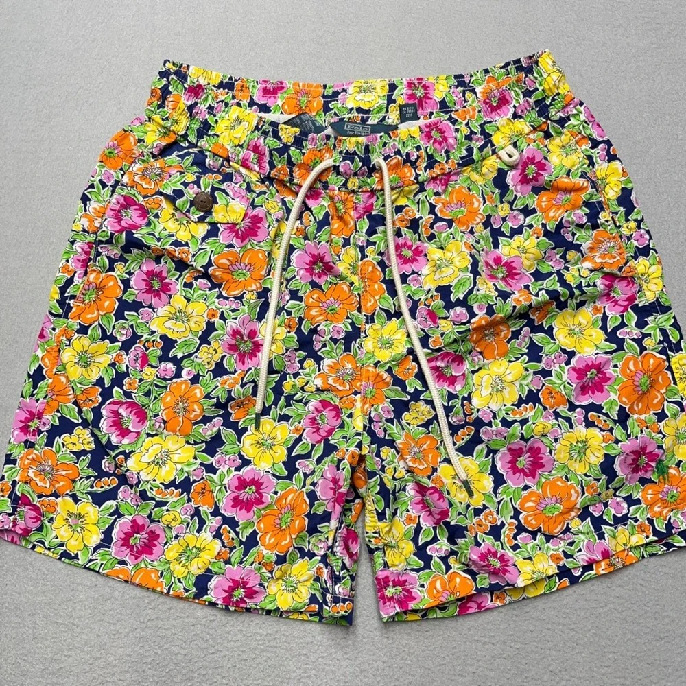 New Polo Ralph Lauren Mens‎ Floral Swim Trunks Navy Blue Pink Yellow Pony Medium
